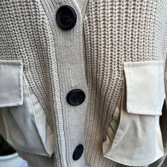 VICI Cardigan Sweater Front Pockets Cream Beige - Picture 6 of 7